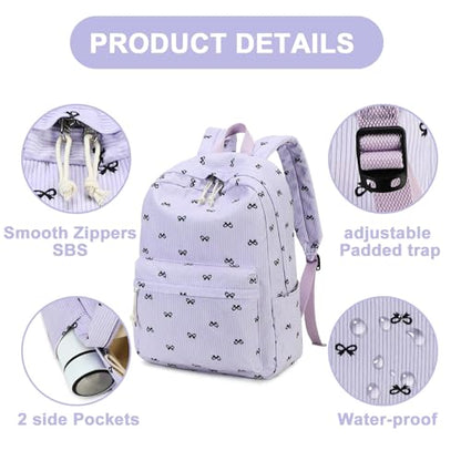LEDAOU School Backpack for Teen Girls Elementary Middle School Bookbag Kids Backpacks Women Laptop Backpack Travel Daypack - color: Purple Bow