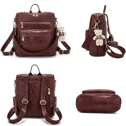 Soperwillton Women Backpack Purse Multipurpose Design Handbags Shoulder Bag PU Leather Travel bag Backpack Set 2pcs - color: Deepred
