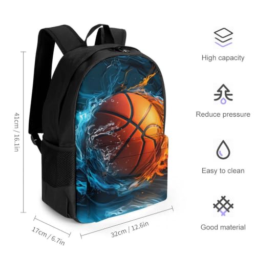 Basketball Fire Water Element Backpack, Durable Polyester Daypack with Laptop Compartment, Reinforced Bottom, Adjustable Shoulder Straps And Multi Pockets for Travel And Daily Use - color: Basketball Fire Water Element