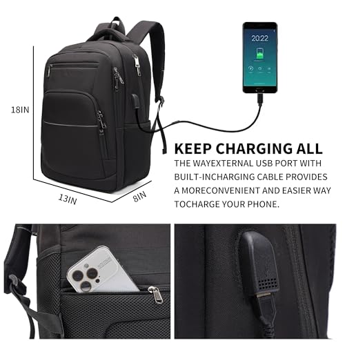 Laptop Backpack for Business Travel and Flight Water Resistant with USB Charging Port Lightweight Durable Large bag for Men and Women Fits 15.6 Inch Laptop Black