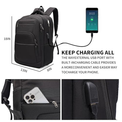 Laptop Backpack for Business Travel and Flight Water Resistant with USB Charging Port Lightweight Durable Large bag for Men and Women Fits 15.6 Inch Laptop Black