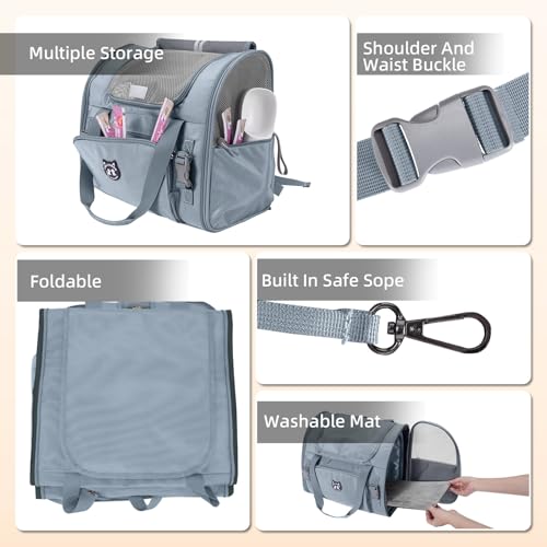 Lollimeow Expandable Large Cat Carrier Backpack, Supports up to 22 lbs - color: Light Grey, size: 16.5"L x 10.2"W x 15.8"H