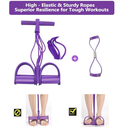 Lenporl 6-Tube Pedal Ankle Puller Resistance Bands with Free Figure 8 Exercise Bands Included,Pedal Puller Resistance Band with Handle for Home Gym,Yoga & Pilates,Ideal to Tone Arms,Abs,Waist Unisex