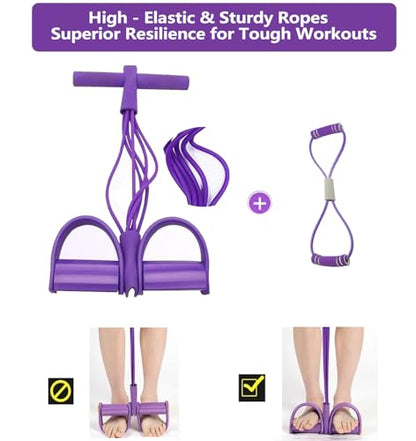 Lenporl 6-Tube Pedal Ankle Puller Resistance Bands with Free Figure 8 Exercise Bands Included,Pedal Puller Resistance Band with Handle for Home Gym,Yoga & Pilates,Ideal to Tone Arms,Abs,Waist Unisex