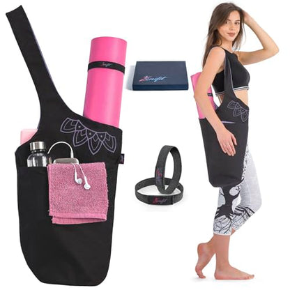 Yoga Mat Bag – Versatile Yoga Bag with Mat Straps & Storage Pockets, Holds Yoga & Pilates Mats, Lightweight & Durable - color: Lavender Bliss
