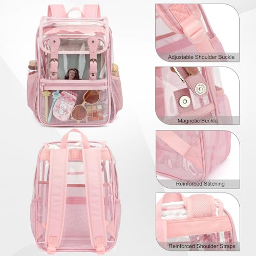 Heavy Duty Clear Backpack Stadium Approved Transparent Backpacks for School College Festival Work Travel (Light pink) - color: Light Pink