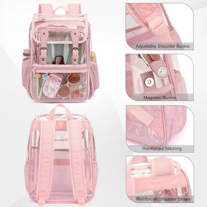 Heavy Duty Clear Backpack Stadium Approved Transparent Backpacks for School College Festival Work Travel (Light pink) - color: Light Pink