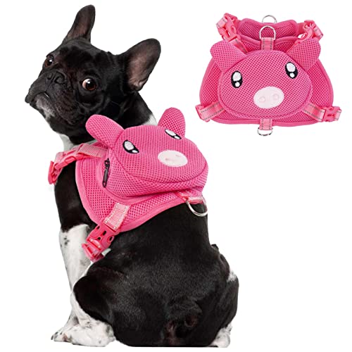 Dog Harness with Backpack, Adjustable Dog Backpack Harness for Small Medium Dogs, No-Pull Breathable Backpacks for Dogs to Wear, for Traveling, Hiking, Camping, Training, Pink L - color: Pink pig, size: Large