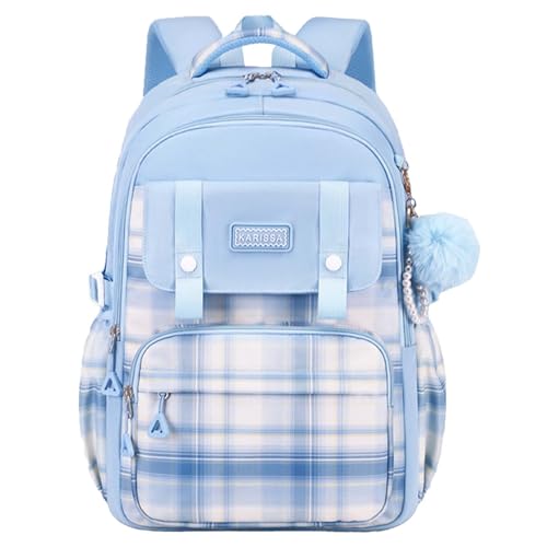Cute College Laptop Backpack for Women Large Capacity Preppy Aesthetic Computer Bag Kawaii Pink Daypack with Pendant (Blue) - color: Blue