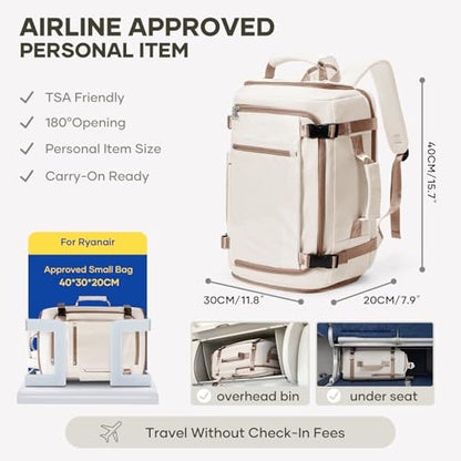 coofay Travel Backpack for Women Men, Carry on Backpack for Airplanes - color: Beige With Brown