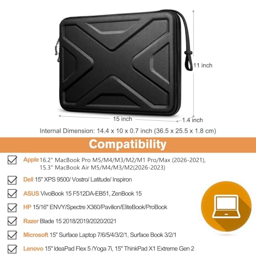 SITHON Hard Shell Laptop Sleeve Case for 15" MacBook Air M5/A3448 (2026) M4/M3/M2, 16" MacBook Pro M5 Pro/Max A3428 A3429 (2026) M4/M3/M2/M1, 15 Surface Laptop, Shockproof Computer Bag