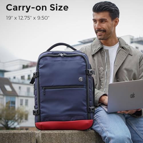 Swissdigital Design Travel Backpack 43L with USB Charging Port Laptop Backpack,TSA Friendly Flight Approved Carry-on Luggage Hand,Large Weekender Bag Fits 17 Inch Laptop Blue | SD1748-12 - color: Blue