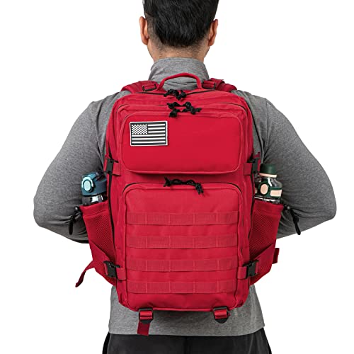 QT&QY 25L/45L Military Tactical Backpack For Men Molle Daypack 3 Day Bug Out Bag Hiking Rucksack With Bottle Holder - color: 45l 1.0 Red