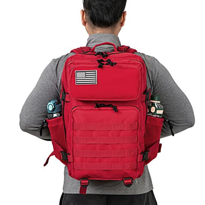 QT&QY 25L/45L Military Tactical Backpack For Men Molle Daypack 3 Day Bug Out Bag Hiking Rucksack With Bottle Holder - color: 45l 1.0 Red