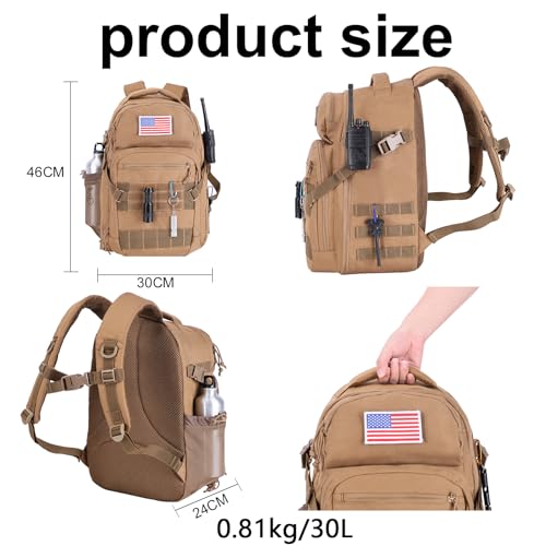 Tactical Hiking Backpack with 180° Open Design, Molle Webbing, Padded Laptop Compartment, Lightweight for Outdoor Adventures (tan) - color: Tan