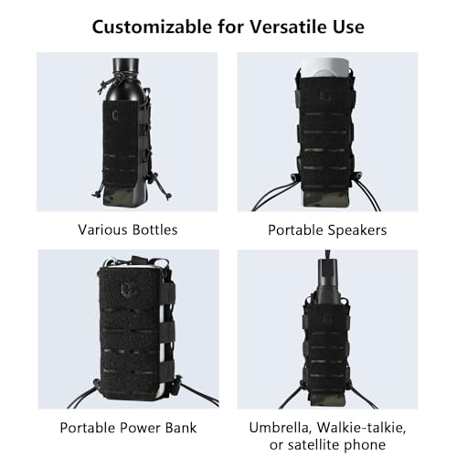 Tactical MOLLE Pouch Water Bottle Holder with Shoulder Strap Modular Bag for Outdoor Hiking Camping Hunting Fishing Airsoft - color: Black Camo