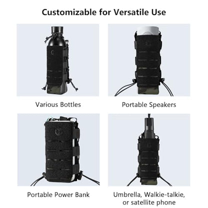 Tactical MOLLE Pouch Water Bottle Holder with Shoulder Strap Modular Bag for Outdoor Hiking Camping Hunting Fishing Airsoft - color: Black Camo