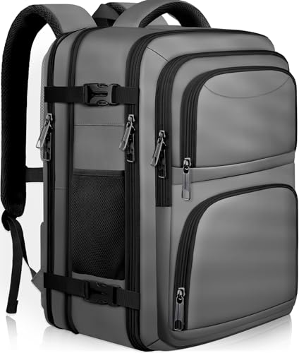 Large Travel Backpack, Laptop Backpack for women, Expandable 52L Carry On Backpack, Airline Approved Water Resistant Weekender 18.4 Inch Laptop Backpack, Business Computer Bag with USB Port, Grey - color: Grey