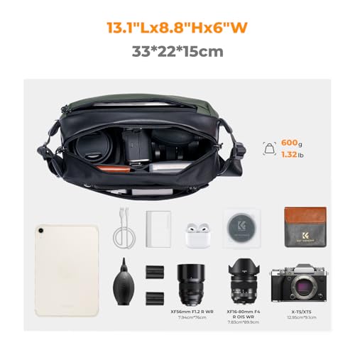 K&F CONCEPT Camera Sling Bag Crossbody Bag Waterproof Camera Shoulder Backpack DSLR/SLR/Mirrorless Camera Case - color: 04 Black+Green Medium