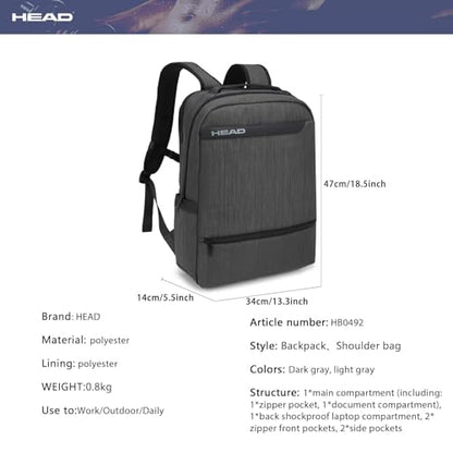 HEAD Business 17.3 inch Laptop Backpack for Men, Waterproof Travel Backpacks with Trolley Sleeve, Large Carry On Business Bag in 8 Pockets, Independent Laptop Compartment Bag for Work/Commute/College - color: Grey