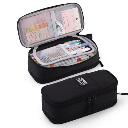 CICIMELON Large Pencil Case Big Storage Pen Pouch Bag with Compartment for School Supplies Office College Teen Boys Girls Adults, Upgraded Black - color: Upgraded Black
