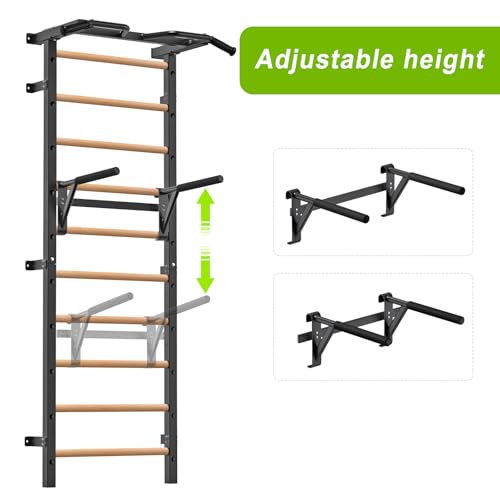 Kipika Gymnastic Stall Bar - 2"x2" Swedish Ladder with 1" Hole, Wall Mounted Pull-up Bar Ladder Suspension Trainer, Solid Wood Grips Gymnastics Training Bar for Home, Wall Gym, School - color: B - Dip Bar Attachment for Swedish Ladder