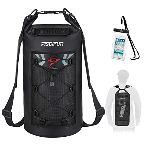 Piscifun Dry Bag, Waterproof Floating Backpack 10L/20L/30L/40L with Waterproof Phone Case for Boating, Kayaking, Fishing - color: Black, style: 30l