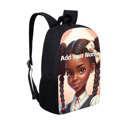 Custom Name Bookbag for Girls Elementary/Kindergarten School Bag African Black Kids Backpack with Water Bottle Holder Personalized Book Bag - color: African Black Girl-25