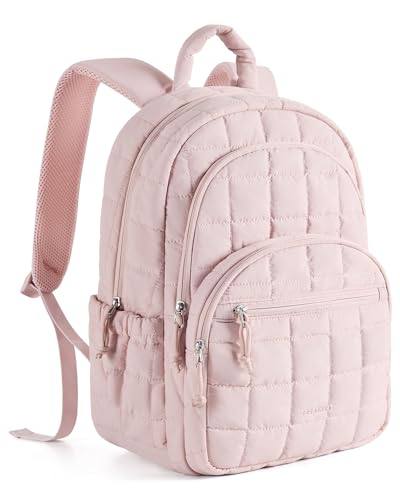 BAGSMART College Laptop Backpack, Travel Backpack for Women, Quilted Casual Daypack, Water-Resistant Bookbag for 15.6 Inch Laptop, Pink - color: Pink, size: Standard 15.6 Inch