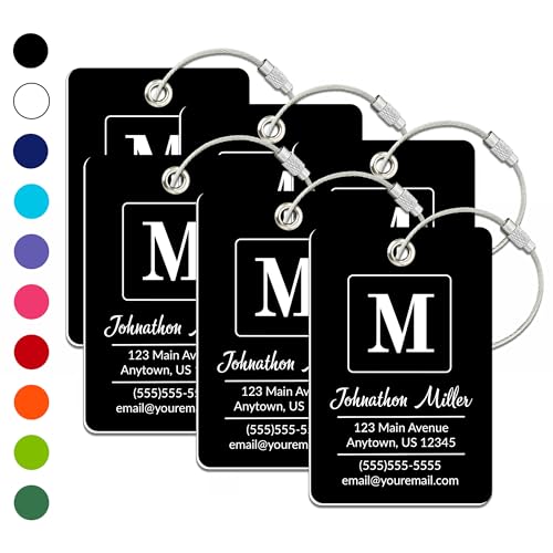 Personalized Luggage Tag | 6 Pack | Custom Luggage Tags for Suitcases | Kids Backpack Tag | 10 Color Options & Choose Font, Font Color - color: Black, size: 6 pack - Large