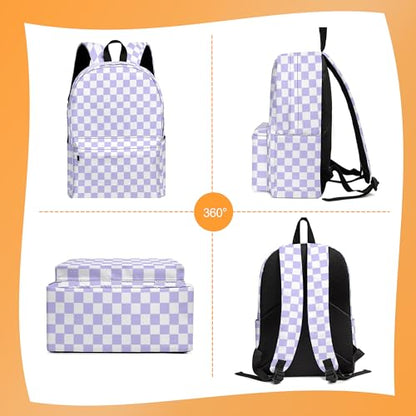 3PCS Backpack for Girls, Kids School Backpack Sets with Lunch Bag Pencil Case, Large Capacity 17 Inch Bookpack 3 in 1 Set for Teens Elementary Middle High School Students (Checker) - color: Pink Checker