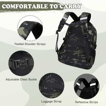Camo Backpack for Boys, Tactical Boys Backpack with Lunch Box Pencil Case, Kids Backpacks with USB Charging Port, Military Army School Bookbag for Teen Boy Elementary Middle High School Camp - color: Black-green