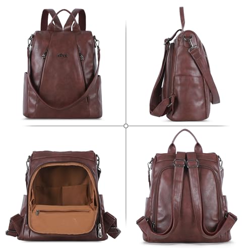 ZOCAI Backpack Purse for Women Medium Anti-Theft Backpacks Purses Design Leather Shoulder Bags with Removable Strap - color: Wine