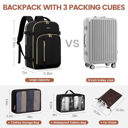 LOVEVOOK Carry on Backpack, Travel Backpack for Women Flight Approved, Waterproof Large Personal Item Travel Bag with 3 Packing Cubes, Daypack Luggage Weekender Overnight Backpack