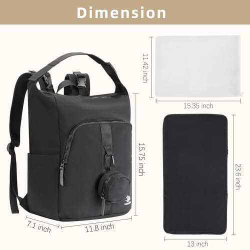 Diaper Bag Backpack with Changing Pad, Wet Dry Bag, Pacifier Case and Stroller Straps, Soft Cotton Lining, Baby Travel Bag for Moms and Dads（Black） - color: Black