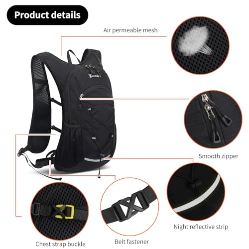 15L Small Hiking Backpack Lightweight Hydration Backpack for Men Women, Warterproof Hiking Daypack for Travel Cycling - color: Black