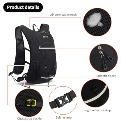 15L Small Hiking Backpack Lightweight Hydration Backpack for Men Women, Warterproof Hiking Daypack for Travel Cycling - color: Black