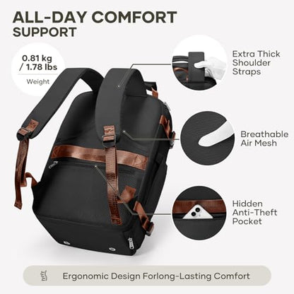 coofay Travel Backpack for Women Men, Carry on Backpack for Airplanes - color: Black With Brown