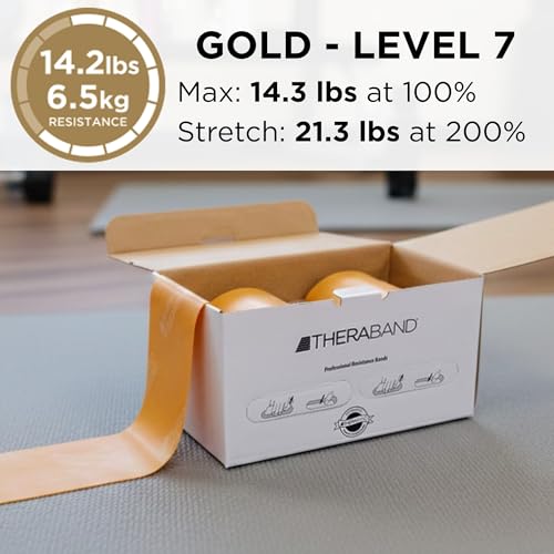 THERABAND Resistance Band, 50-Yard Roll, Latex Elastic Band for Exercise, Stretching, Physical Therapy, Yoga, Pilates, Home Workouts, Cut-to-Length, Color-Coded Levels - color: Gold | Max, style: Latex