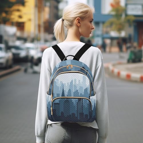 STAYTOP Mini Backpack for Women, City Night Skyline Small Backpack Purse Lightweight Daypack 14L - size: 11.41x6.1x14.17 In