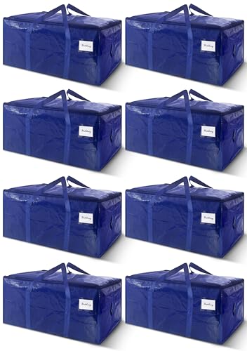 8 Pack Extra Heavy Duty Large Moving Bags with Strong Zipper & Carrying Handles, Sturdy Clothes Storage Bags Totes Bins, Packing Bag Move Boxes College Moving Supplies, Dark Blue - 24 gal - size: 24 gal-Dark Blue