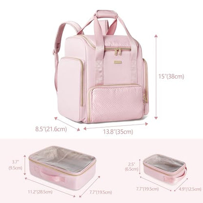 Large Makeup Backpack with 3 Clear Makeup Bags, Double Layers Professional Makeup Travel Case with Brushes Storage Section for Makeup Artists - color: Pink