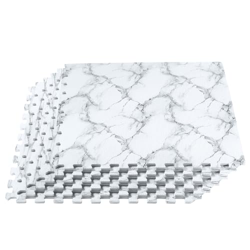 Forest Floor Farmhouse 3/8-Inch-Thick Printed Foam Tiles, Premium Marble Interlocking Foam Floor Mats, Anti-Fatigue Flooring – Stylish Flooring Solution, Marble, 25 24"x24" Tiles, 100 Sq Ft - color: Marble, style: 100 Square Feet (25 Tiles)