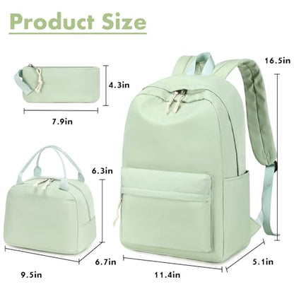Bluboon Teen Girls School Backpack Kids Bookbag Set with Lunch Box Pencil Case Travel Laptop Backpack Casual Daypacks (Green set -3) - color: Green Set -3