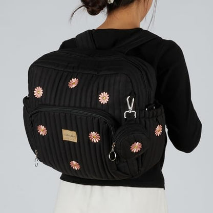 GOBABYMART Diaper Bag Backpack, Medium Maternity baby bag & Changing Pad, Insulated Pockets, Stroller Straps & Pacifier Case (Medium - Black Flowers) - color: Medium - Black Flowers