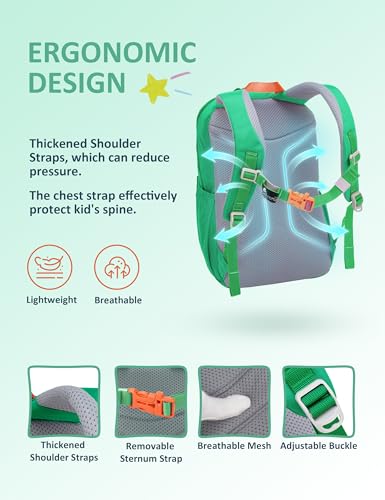 MOUNTAINTOP 18L Kids Backpack, Lightweight Children Daypack for Boys Girls, School Bag with Chest Strap, 29 * 16 * 45CM - color: Green