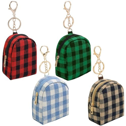 AIBFRID 4Pcs Mini Backpack Keychain,Cute Cosmetic Bag for Women,PU Leather Makeup Bag Key Pocket Lipstick Bag Card Holder Data Cable Organizer Zipper Pouch (Christmas Series) - color: Christmas Series