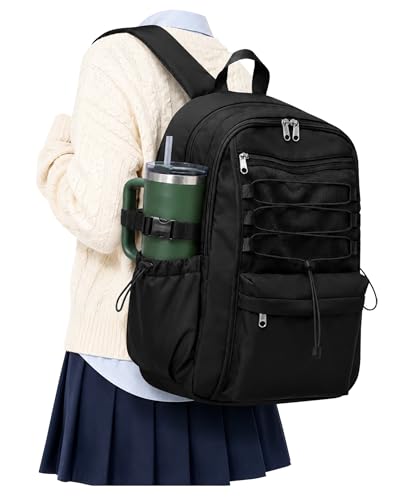 Black Backpack for Men Women, Lightweight Basic Bookbag for Teens Boys and Girls, Causal Daypack Travel Carry on Backpack fits 15.6 Inch Laptop - color: O-black