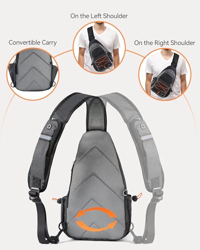 AGPTEK Sling Bag for Men Women, RFID Crossbody Daypack with Water Bottle Holder, Large Capacity EDC Chest Bag for Travel Day Trip Hiking Gym Cycling, Grey