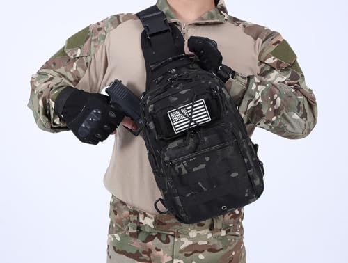 Tactical Sling Backpack Military Crossbody Bag Pack for Mens One Shoulder Holster Sling Bag 10L - color: Blackcamo